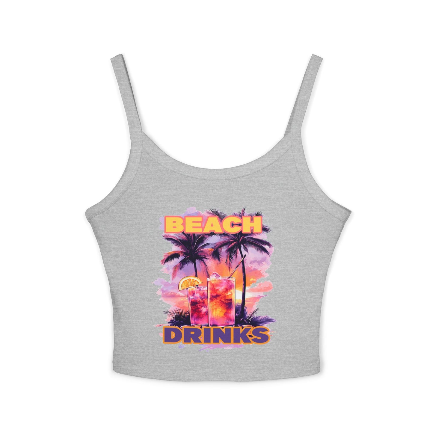 Beach Drinks Tropical Vibes Spaghetti Strap Tank Top, Summer Style, Beachwear, Vacation Essential, Pool Party Outfit, Casual Fashion