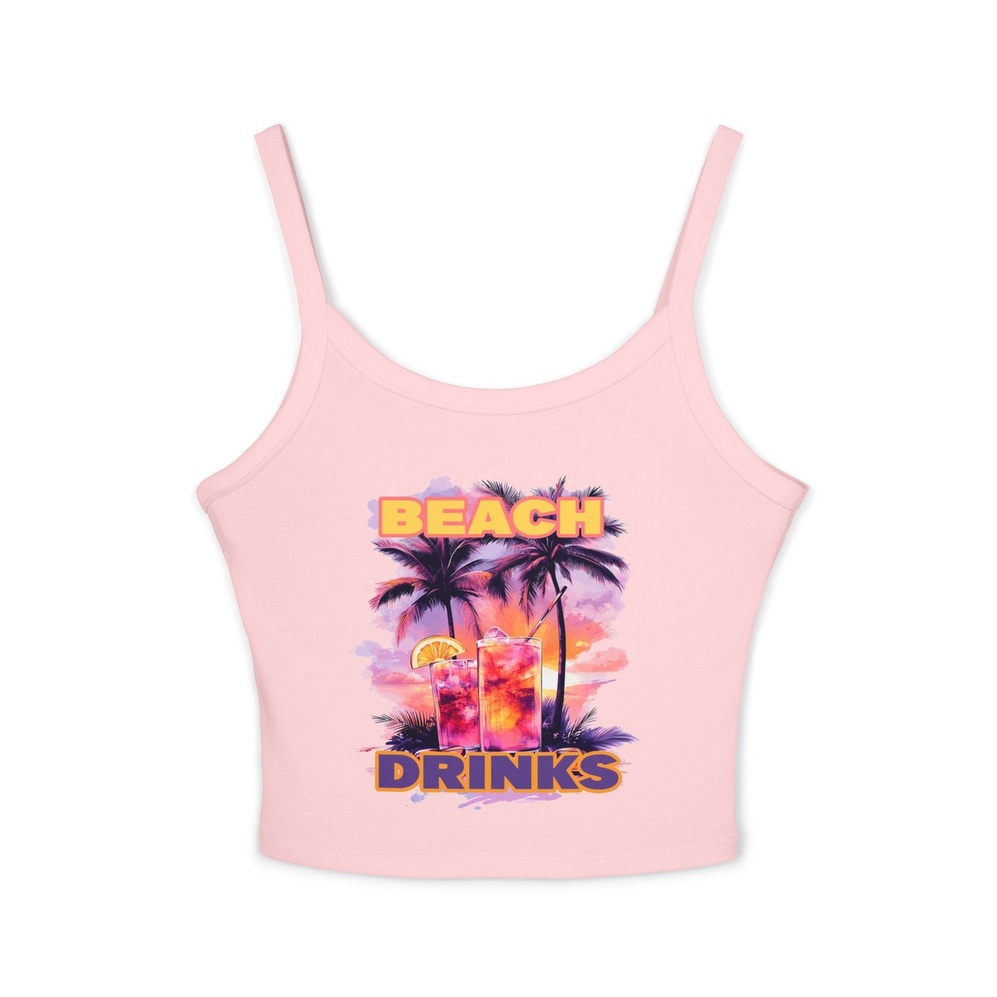 Beach Drinks Tropical Vibes Spaghetti Strap Tank Top, Summer Style, Beachwear, Vacation Essential, Pool Party Outfit, Casual Fashion